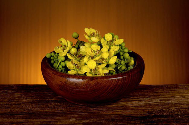 Senna Siamea Flowers Wooden Cup Orange Background 313215 1991