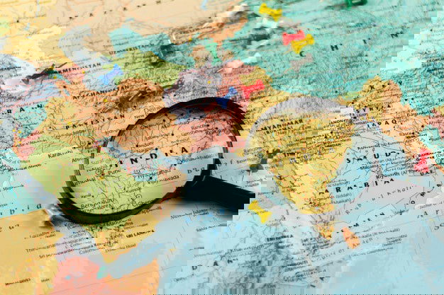 Magnifying Glass World Map Selective Focus India Economic Business Concept 70287 3312