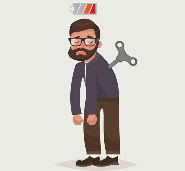 Tired Businessman With Clockwork Key Empty Battery 47649 494