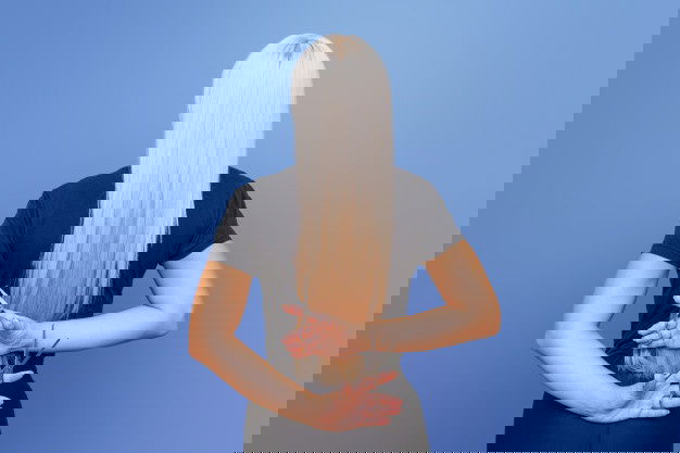 Woman With Pair Scissors Stands Back Cuts Her Long Blond Hair Concept Professional Hairdresser Hair Care 78492 3527