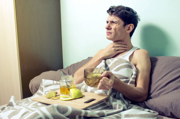 Young Man Lies Bed Sick With Colds Flu 97716 451