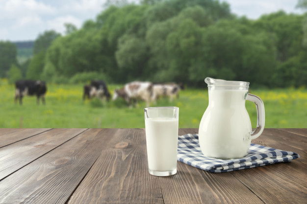 Fresh Milk Glass Dark Wooden Table Blurred Landscape With Cow Meadow Healthy Eating Rustic Style 91908 1026