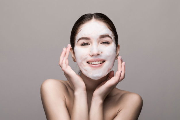 Beautiful Woman With Facial Mask White Wall Cosmetics Skin Care 231208 1510