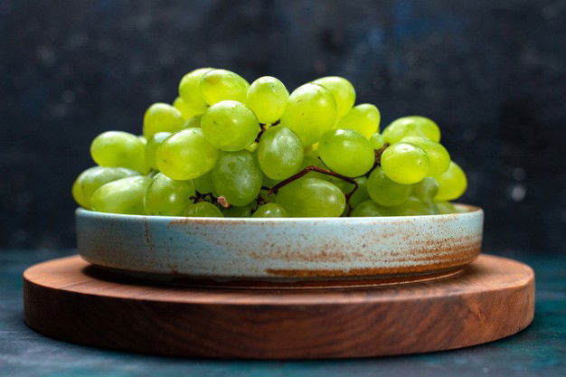 11 Food To Maintain Your Liver Health 6 Front Close View Fresh Green Grapes Mellow Juicy Fruits Inside Plate Dark Blue Desk 140725 49022 2
