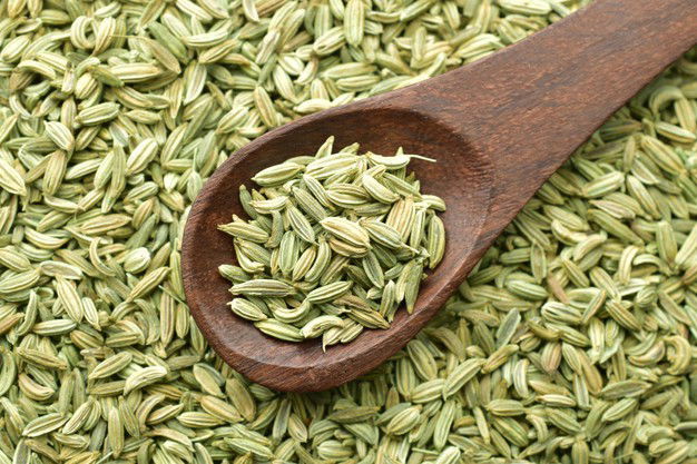 Top View Fennel Seeds Wooden Spoon Close Up Fennel Seeds 271326 27