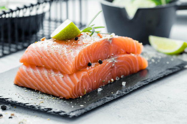 11 Foods That Men Must Eat 8 Two Pieces Raw Salmon Fillet With Fresh Herb Rosemary Spices Olive Oil Black Slate Plate 147970 5 2