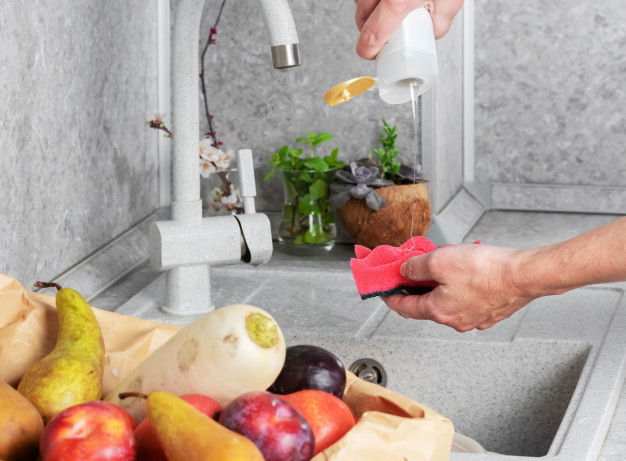 Woman Thoroughly Washing Fruits Vegetables After Shopping Store Concept Personal Hygiene Detail Fight Against Viruses Bacteria Close Up Health Care 166373 332