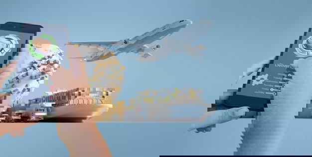 3D Rendering Smartphone Delivery Tracking App With Airplane Truck Ship Van Background 190619 113