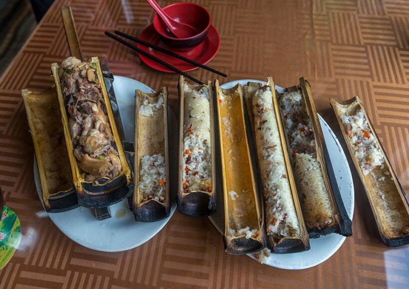 Traditional Chinese Bamboo Rice And Chicken Barbecue At Longsheng Rice Terraces, China. 6083503Da2B7F
