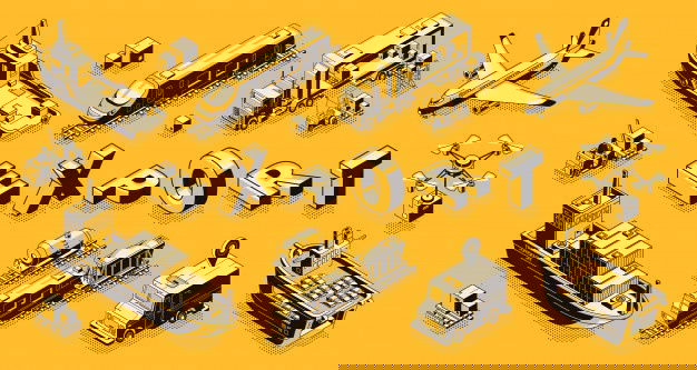 Commercial Goods Export Concept With Air Road Maritime Freight Transport Line Art 33099 990