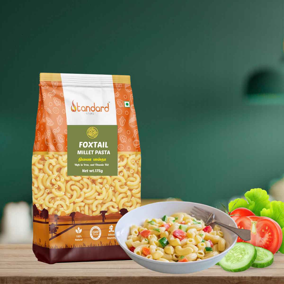 Foxtail Millet Pasta/ தினை / ಫಾಕ್ಸ್‌ಟೇಲ್ ಹುಲ್ಲು ಪಾಸ್ತಾ / ఫాక్స్టేల్ మిల్లెట్ పాస్తా / ನವಣೆ ಹುಲ್ಲು ಪಾಸ್ತಾ / ഫോക്സ്‌ടെയിൽ പനിയല്‍ പാസ്ത (175 gm)