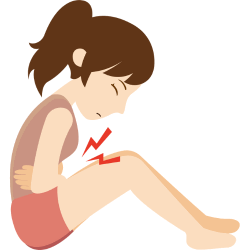 Medical illustration of the digestive system showing areas of bloating and cramping.