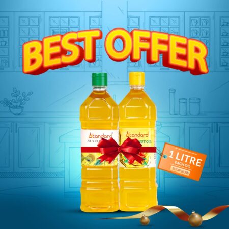 High Heat Cooking Oils Combo Wooden Cold Pressed Groundnut & Sunflower Oil for Frying (1Litre each)