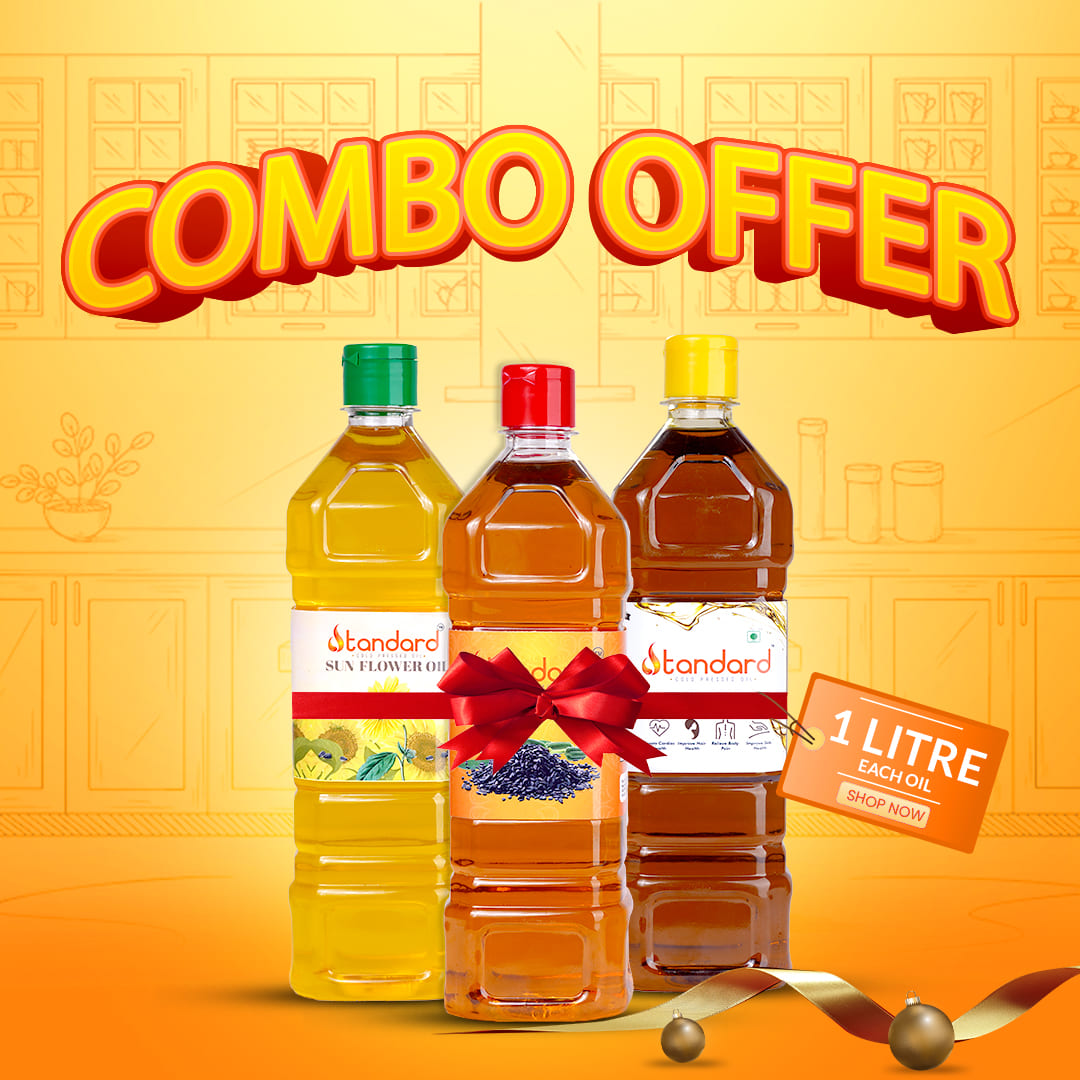 North Indian Cooking Oil Combo Pack Wooden Cold Pressed Mustard,Sunflower &Amp; Sesame Oil Combo (1Litre Each)