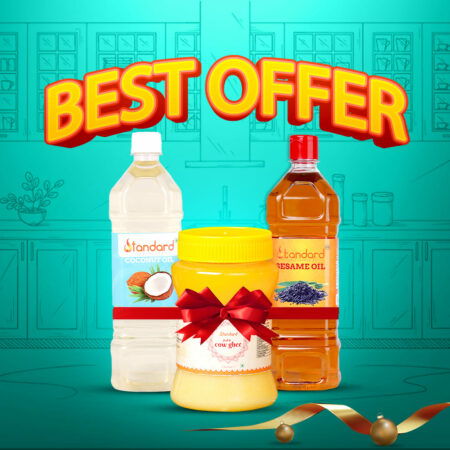 Healthy Cooking Oils Trio Pack :Wooden Cold Pressed Coconut Oil, Sesame Oil & Cow Ghee (500ml each)