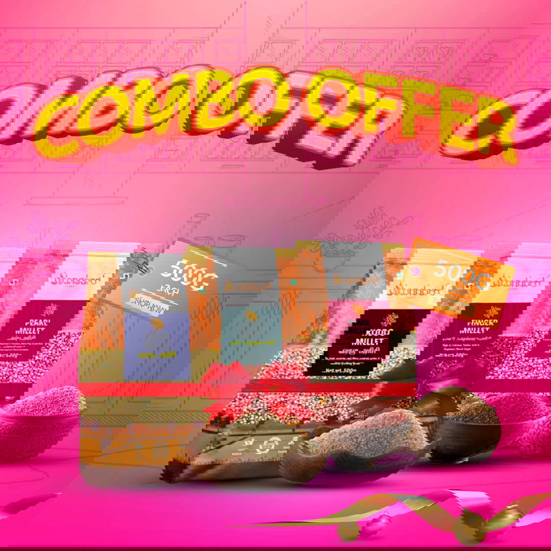 Diabetic-Friendly Millet Combo Pearl Millet, Finger Millet, and Kodo Millet (500g each) for healthy and balanced sugar management