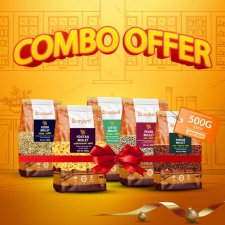 Buy Gluten-Free Millet Combo 500g each of Barnyard, Pearl, Finger, Little, Foxtail, and Kodo Millets. Perfect for healthy cooking. Shop now at standardstore.in.