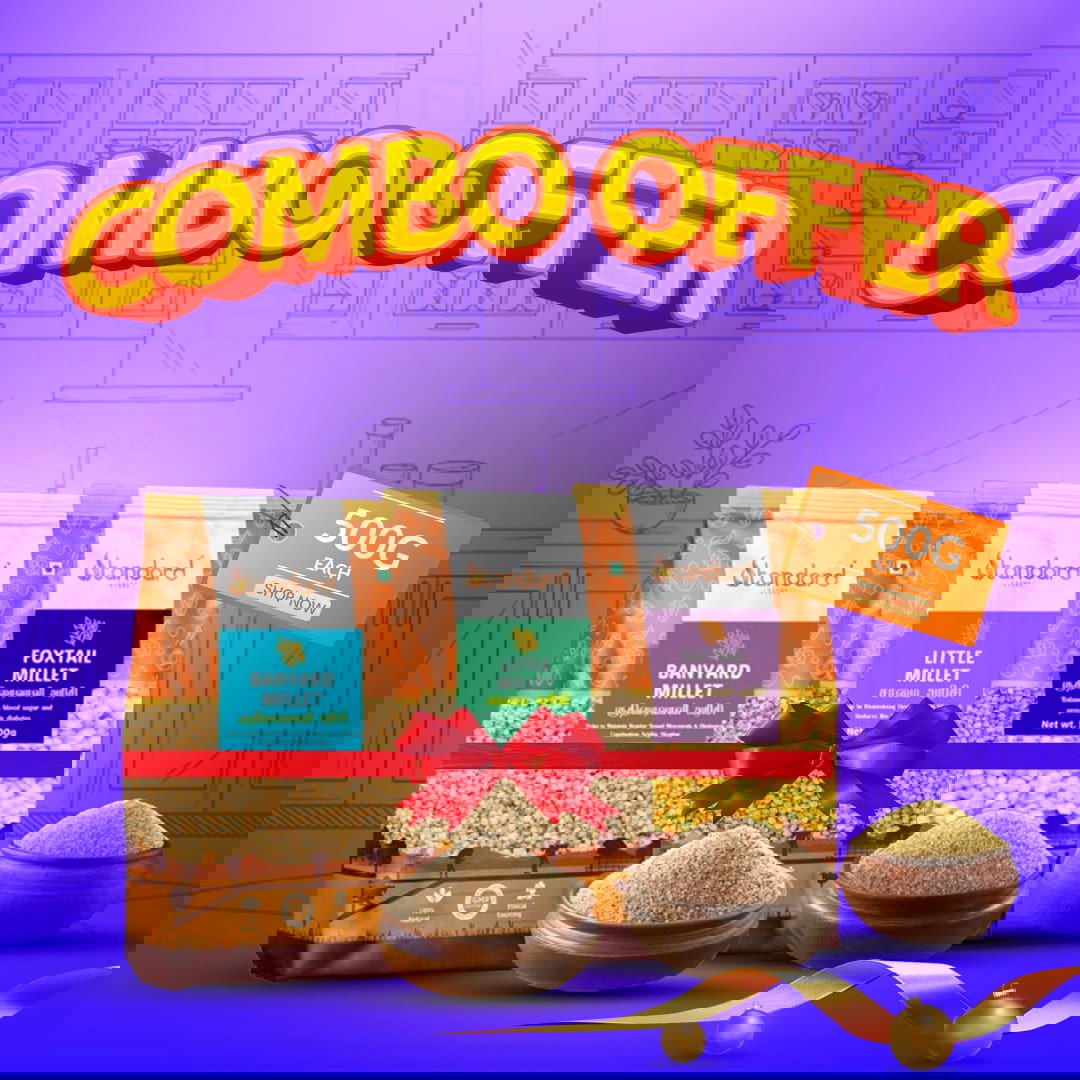 Indian Millet Combo Barnyard Millet, Little Millet, and Foxtail Millet (500g each) for nutritious and wholesome meals.