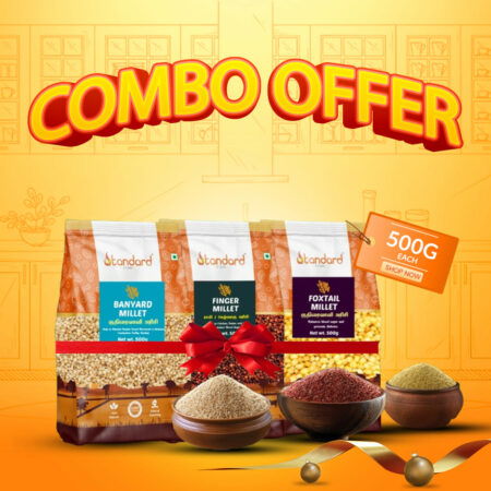 Millet Combo Pack Barnyard Millet, Finger Millet, and Foxtail Millet (500g each) for healthy and versatile cooking