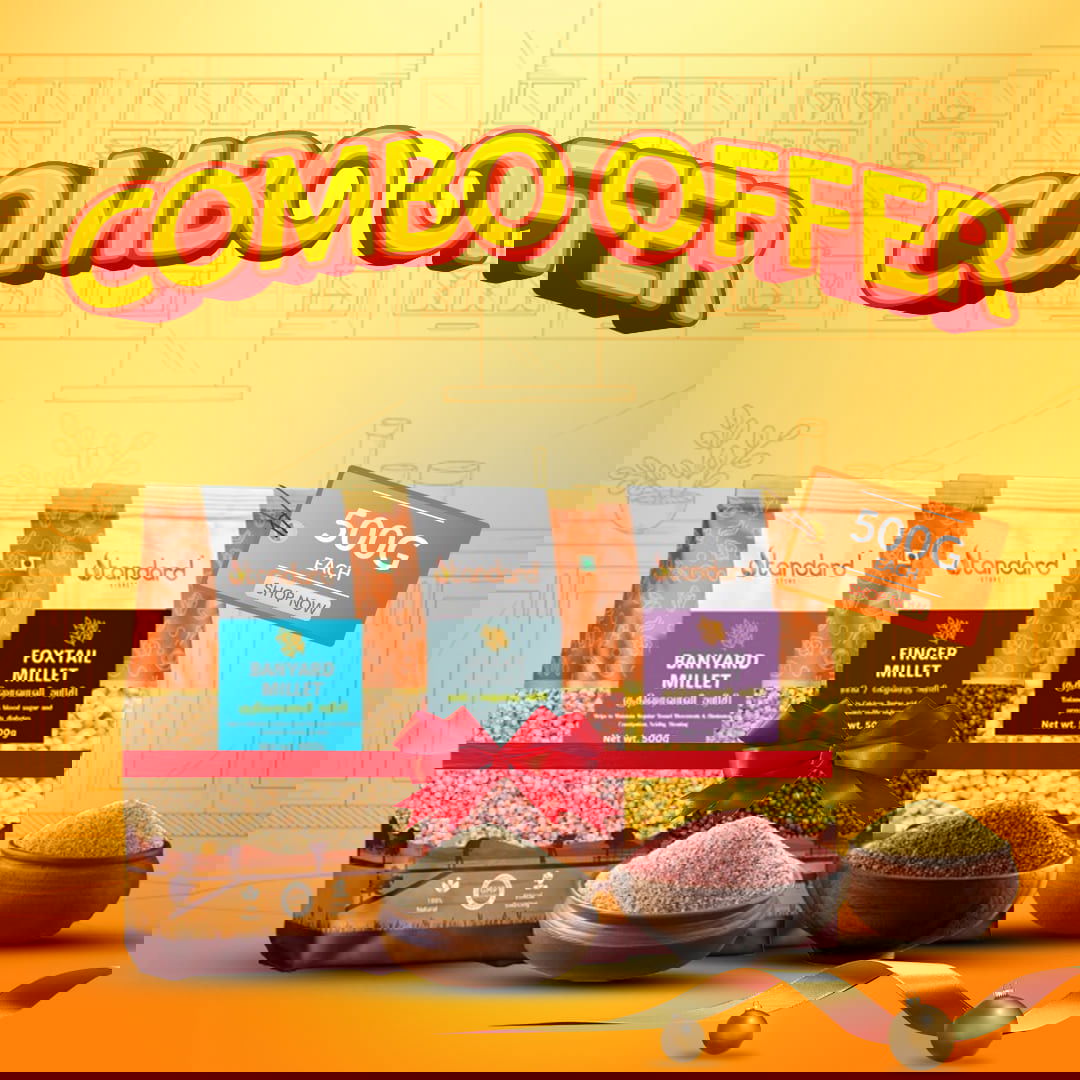 Millet Combo Pack Barnyard Millet, Finger Millet, and Foxtail Millet (500g each) for healthy and versatile cooking