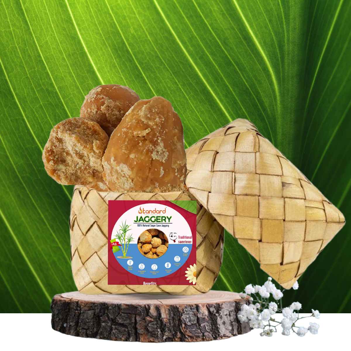Pure Sugar Cane Jaggery, Natural And Unrefined, Packed With Essential Minerals And Antioxidants For A Healthy, Sweet Alternative To Refined Sugar