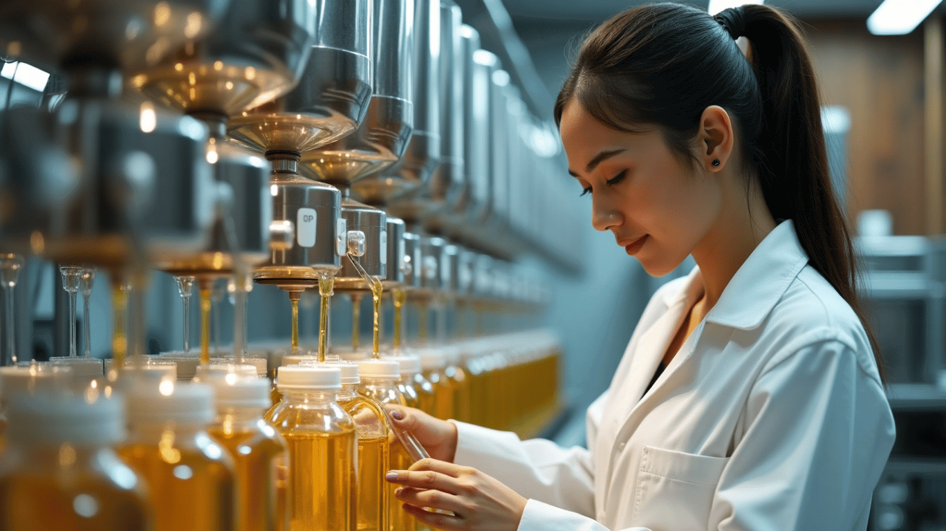 Cold-Pressed Oil Production Process Showing The Selection Of Raw Materials, Pressing Machine, And Filtration To Ensure High-Quality, Pure Oils