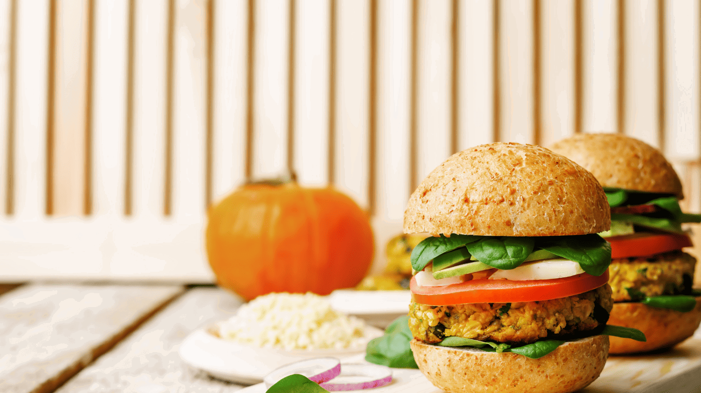 Delicious Kodomillet Burger Served With Fresh Veggies And A Flavorful Patty, Made With Nutritious Kodomillet For A Healthy, Gluten-Free Option