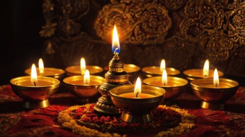 Traditional Lamp Oil Diya Glowing With Divine Light, Symbolizing Spiritual Growth, Purity, And Harmony In The Space