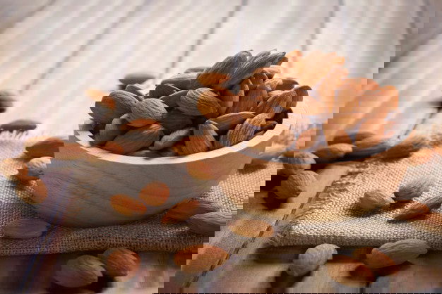 Buy Almonds At Chennai At The Best Price! 1 Almonds Bowl Wood Dark Table 34152 1953