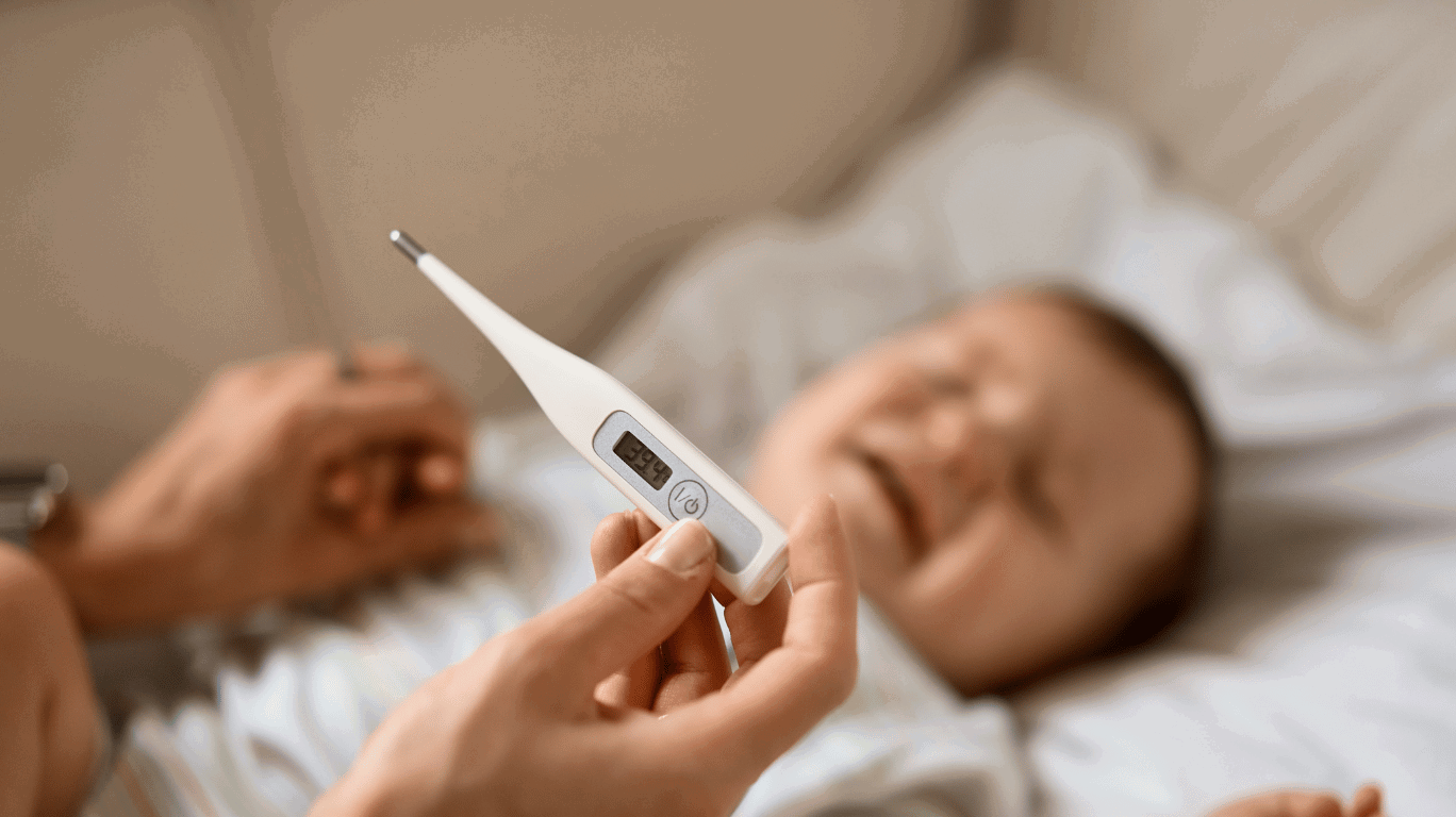 Parental Guide: How To Measure The Baby'S Temperature 1 Parent Gently Taking Baby'S Temperature With A Digital Thermometer Under The Armpit.