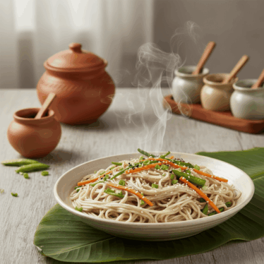 Ponni Hand Pound Rice Noodles made from traditional ponni rice, light and healthy, served with vegetables