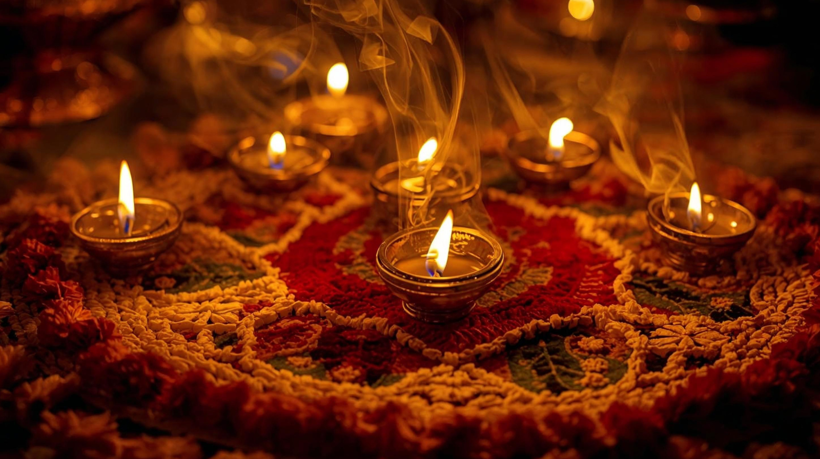 Traditional Brass Lamps Lit With Cow Ghee And Oil During Indian Rituals, Symbolizing Purity, Devotion, And The Removal Of Negative Energies.