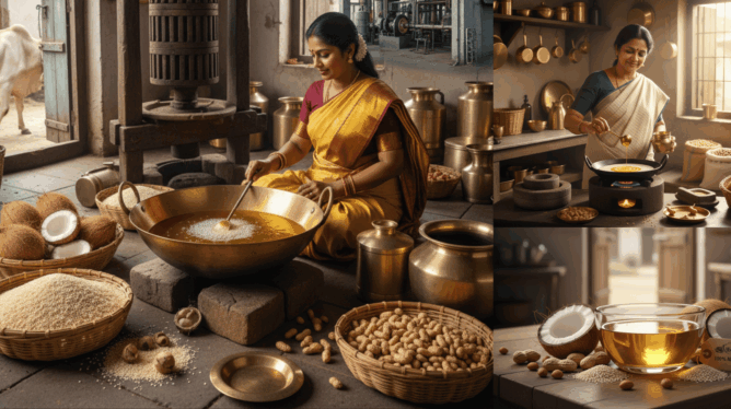 लाकडी घाणा तेल vs रिफाइंड तेल – बनवण्याची पद्धत आणि फरक