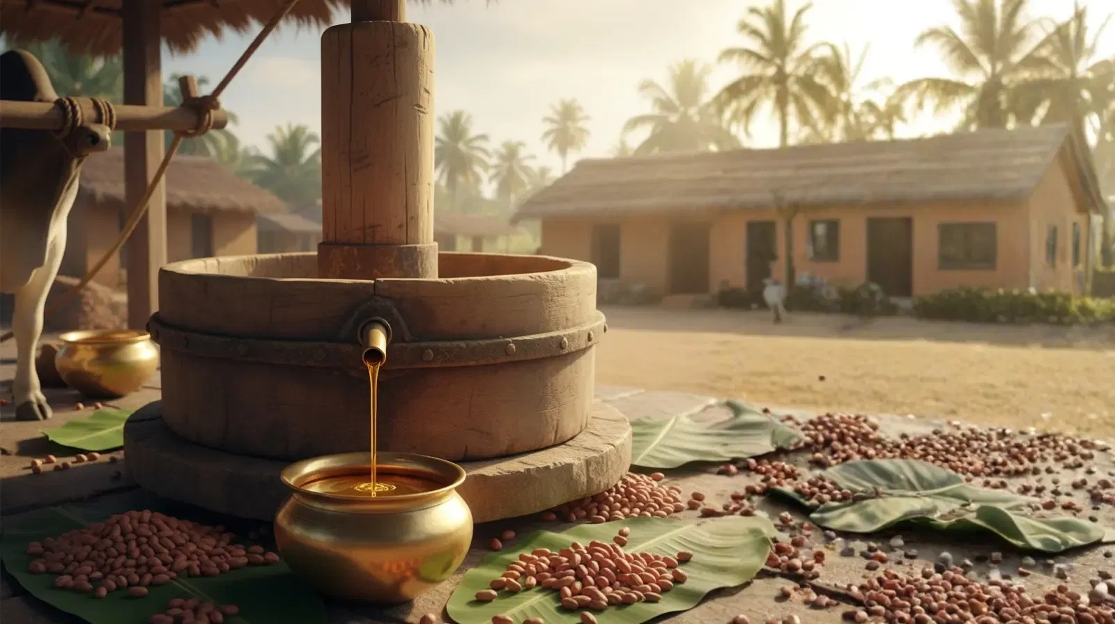 भारतातील प्रमुख शेंगदाणा तेल उत्पादक – थेट खरेदी करा 1 Cold Pressed Shengdana Tel (Peanut Oil) Extracted Traditionally In Tamil Nadu Using Marachekku Method – Healthy And Natural Oil Benefits.