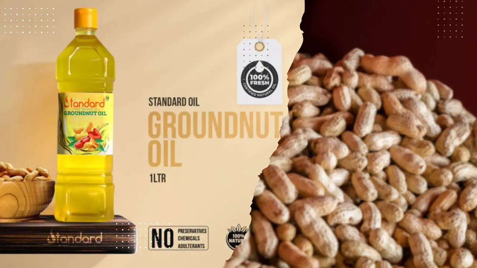 Cold Pressed Peanut Oil Also Known As Arachis Oil Or Arachide Oil In Natural Packaging