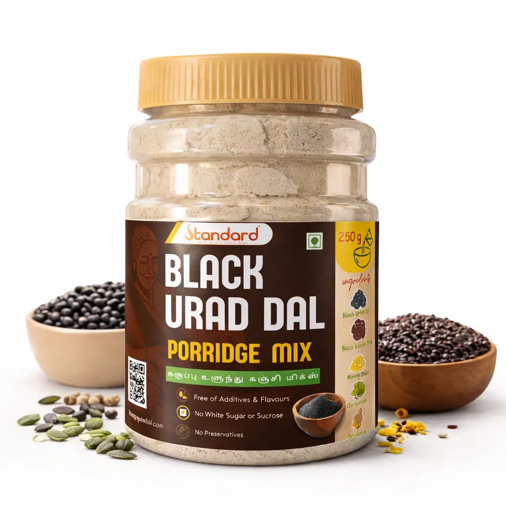 Standard Black Urad Dal Porridge Mix jar made from black urad dal, a natural and healthy porridge mix